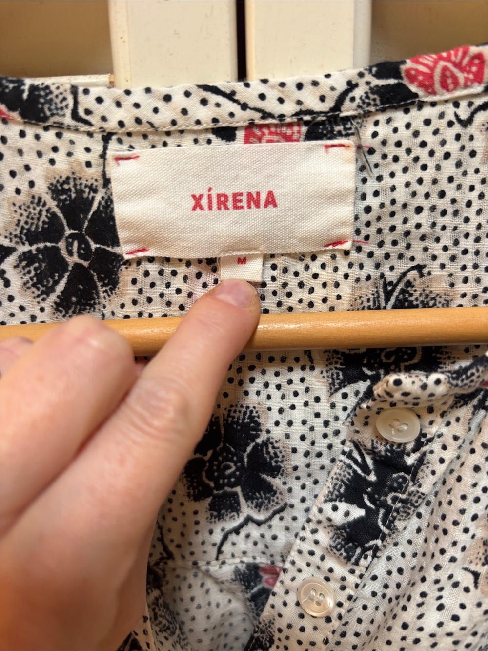 XiRENA White Button-Front Blouse with Black & Pink Floral Print - Picture 2 of 6